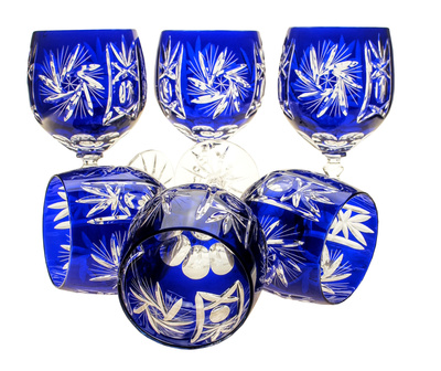 Kobaltowe kryształowe kieliszki do wina 280 ml Młynek Oliwka