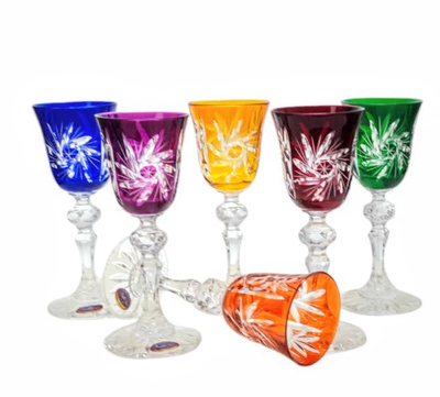 Kolorowe kryształowe kieliszki do likieru 60 ml Młynek Oliwka