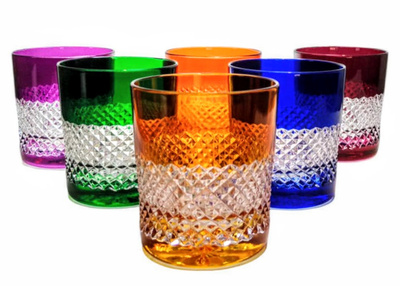 Vasos de cristal de colores para whisky 350ml Caja