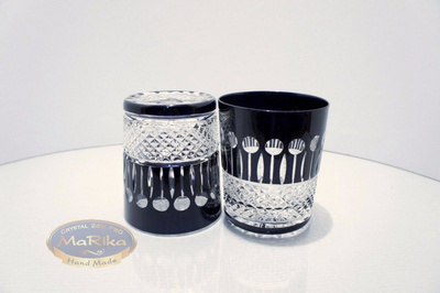 Black crystal glasses for whiskey 280ml Francuski