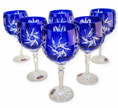 Kobaltowe kryształowe kieliszki do wina 280 ml Młynek Oliwka