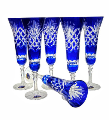 Kobaltowe kryształowe kieliszki do szampana 170 ml Ananas