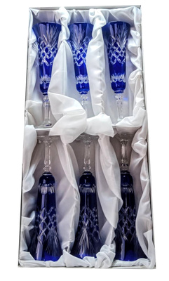 Kobaltowe kryształowe kieliszki do szampana 170 ml Ananas